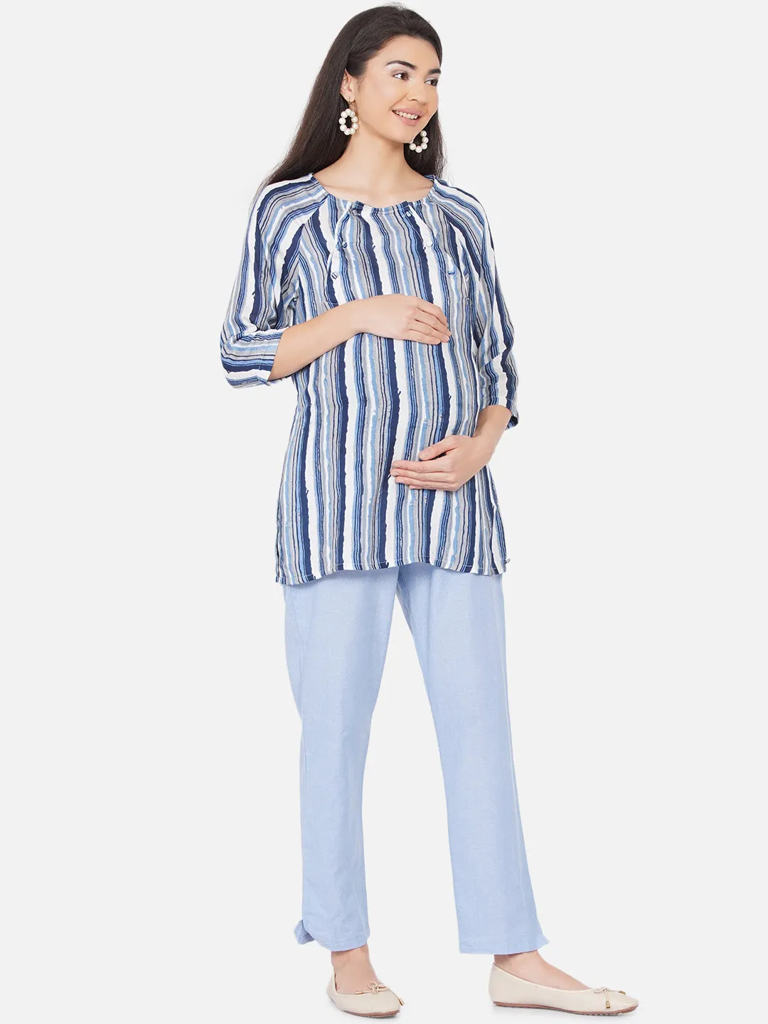 Casual Striped Blue Maternity and Pregnancy Top