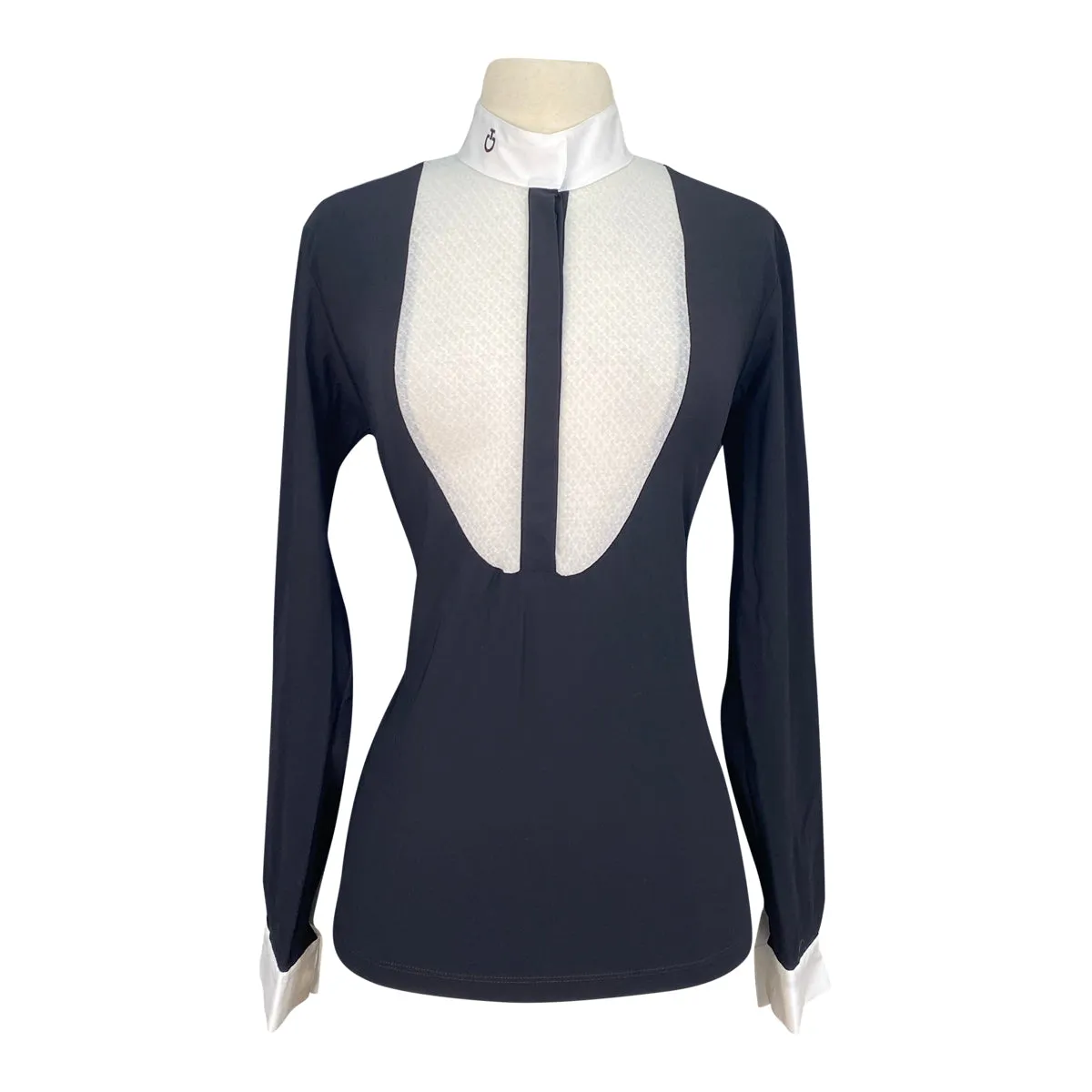 Cavalleria Toscana Lace Drop Bib L/S Competition Shirt in Navy - Women's Medium