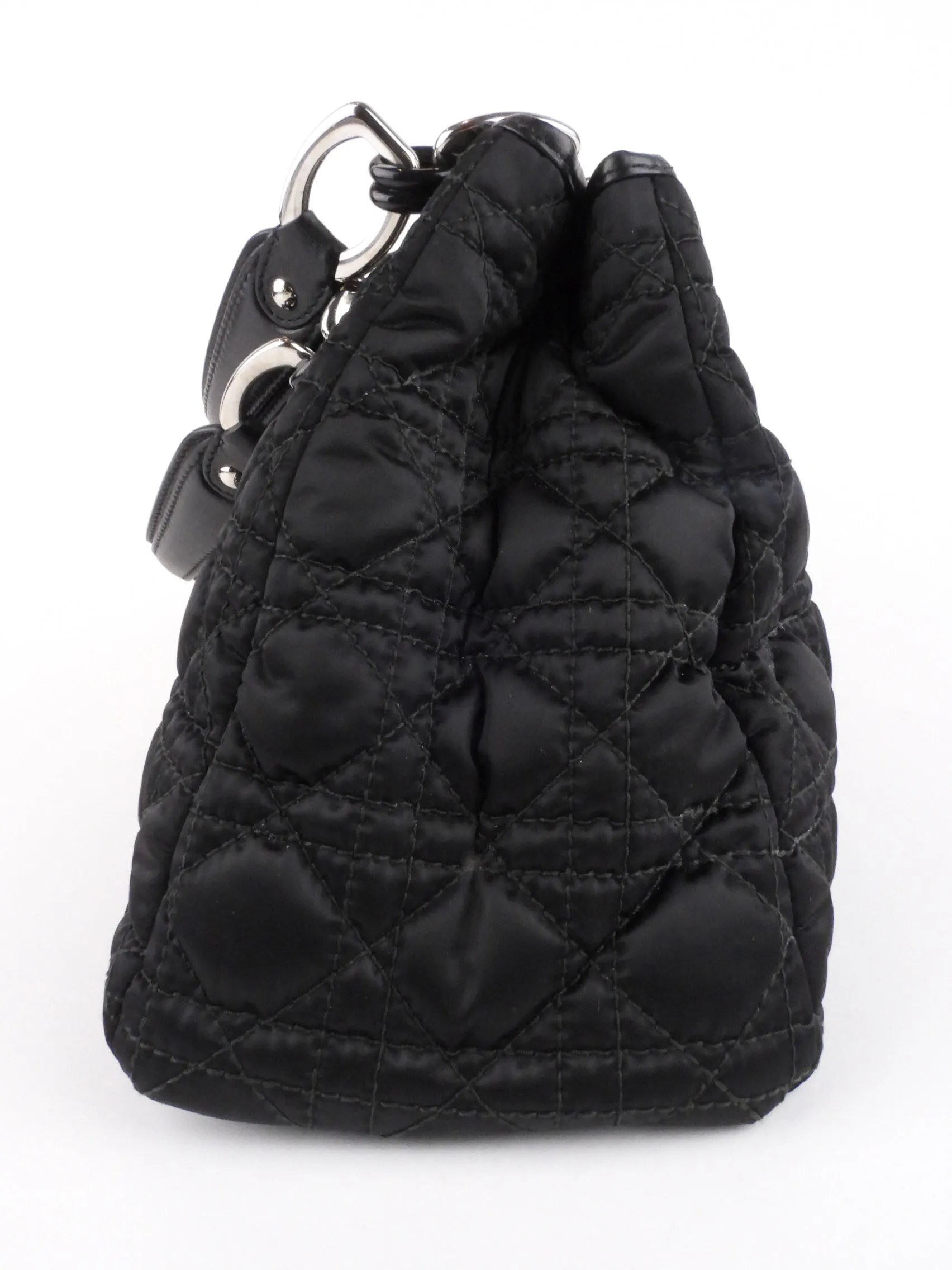 Christian Dior 2009 Black Cannage Quilted Fabric Tote Bag