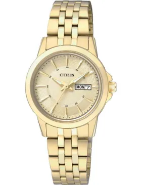 Citizen Quartz Ladies Watch - All Gold-Tone Look - Sun-Ray Dial Motif