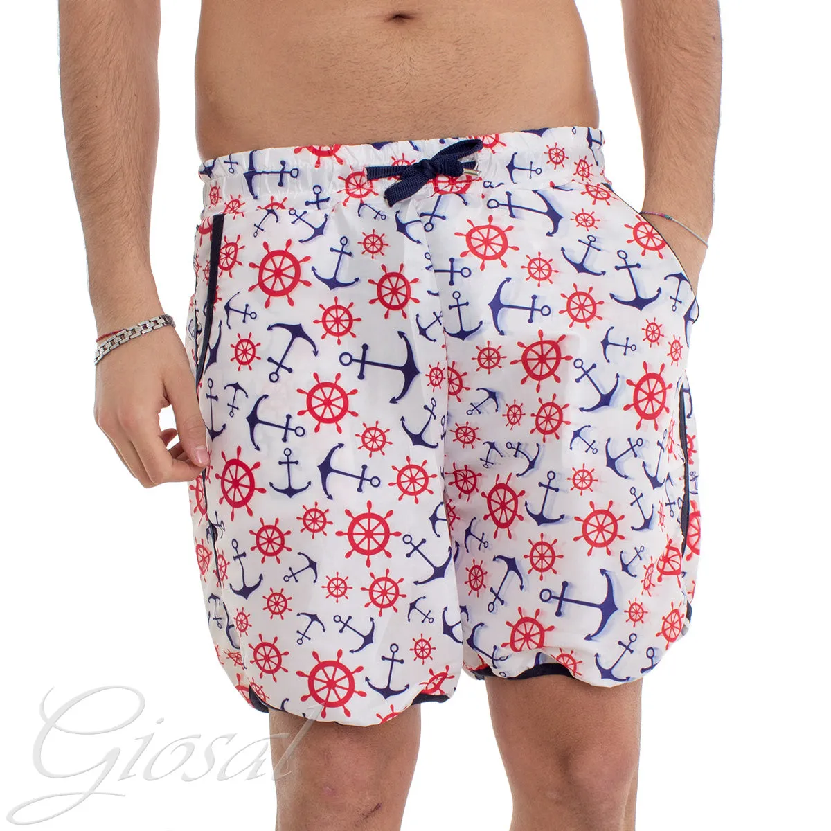 Costume Da Bagno Summer Boxer Mare Stampa Ancora GIOSAL-SU1055A