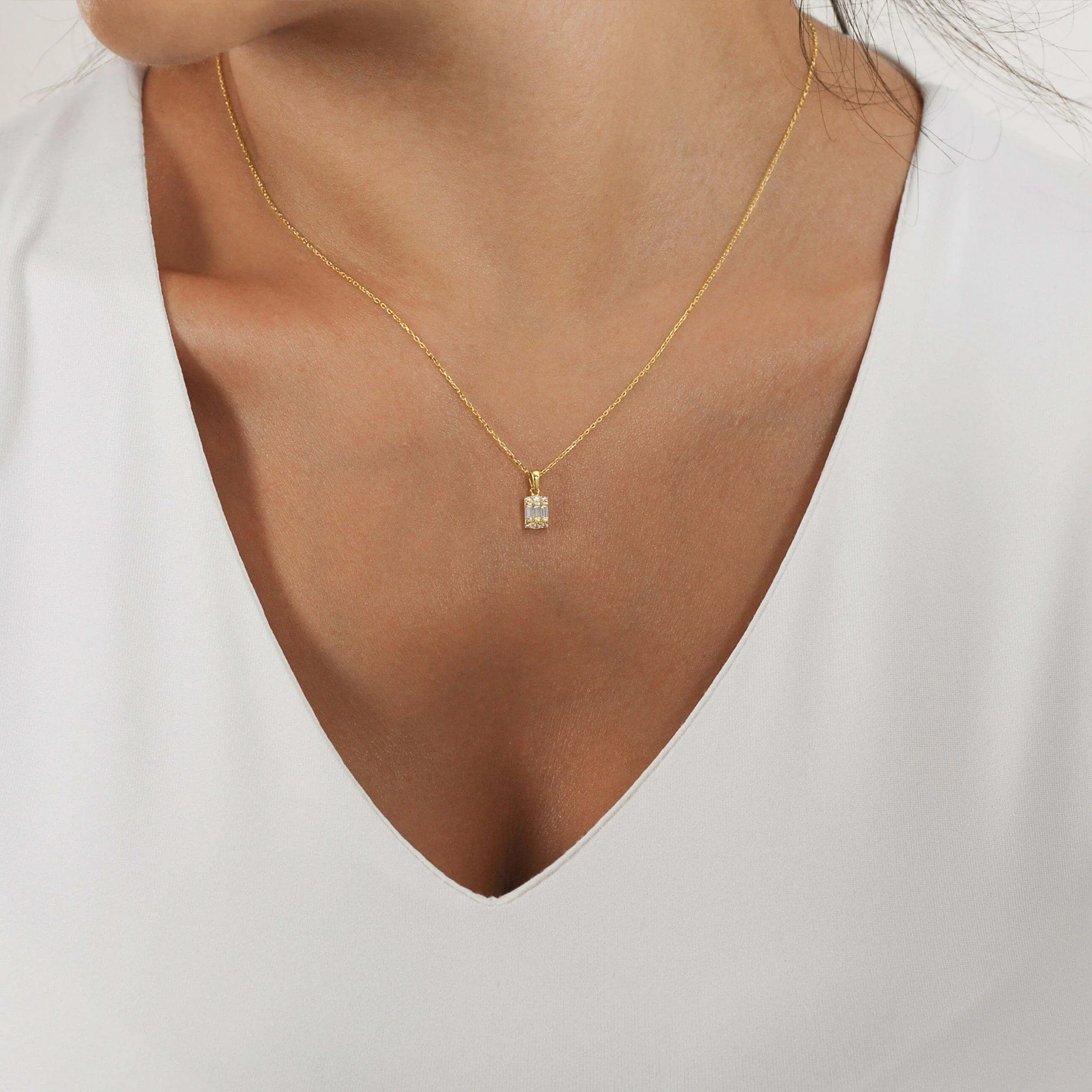 Cubic Zirconia Baguette Cut Necklace | 14K Solid Gold