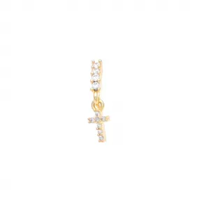 CZ Hoop Nose Ring with Dangle Cross - Gold