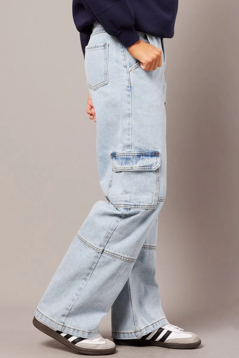 Denim Straight Cargo Jean Mid Rise