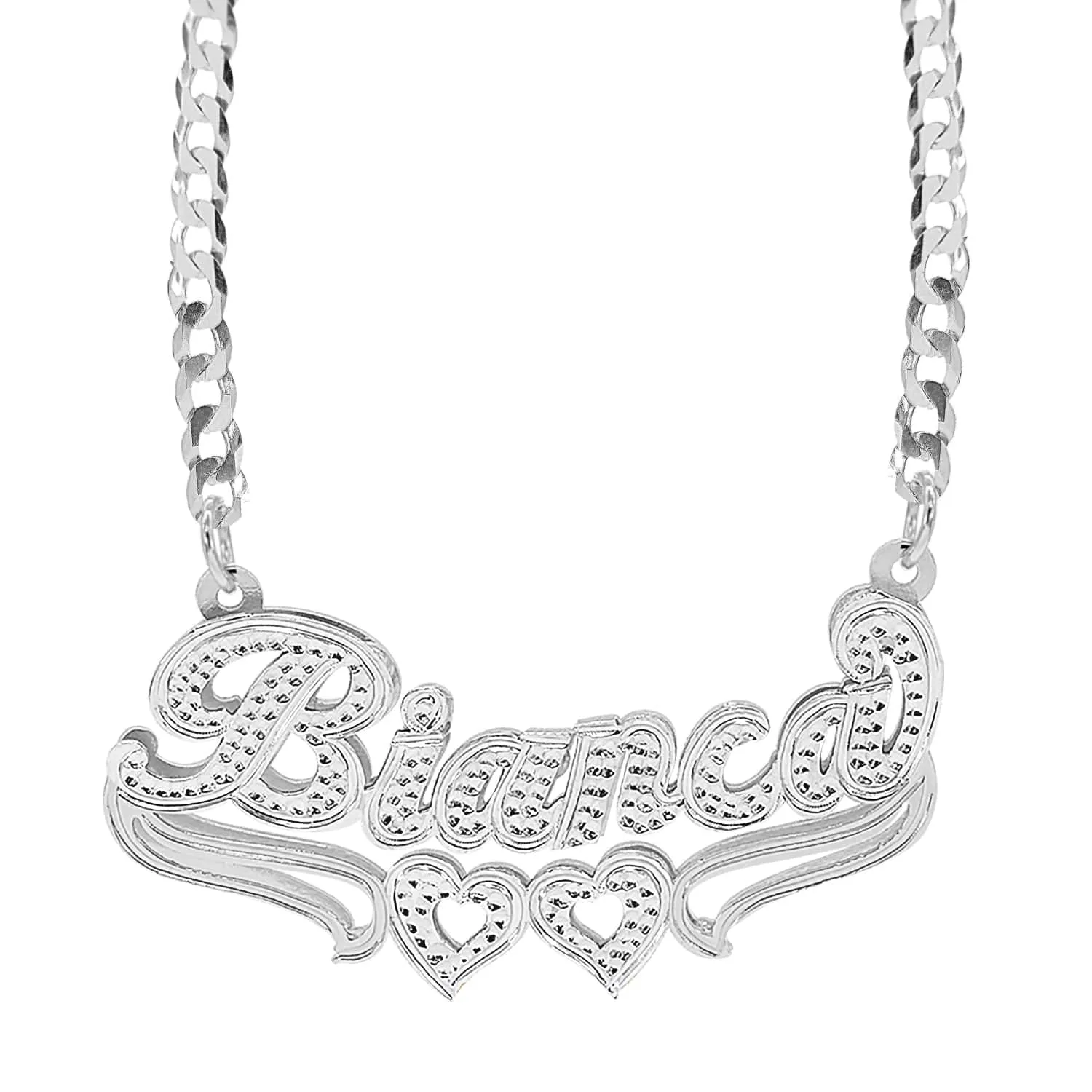 Double Plated Nameplate Necklace Bianca With Cuban Chain