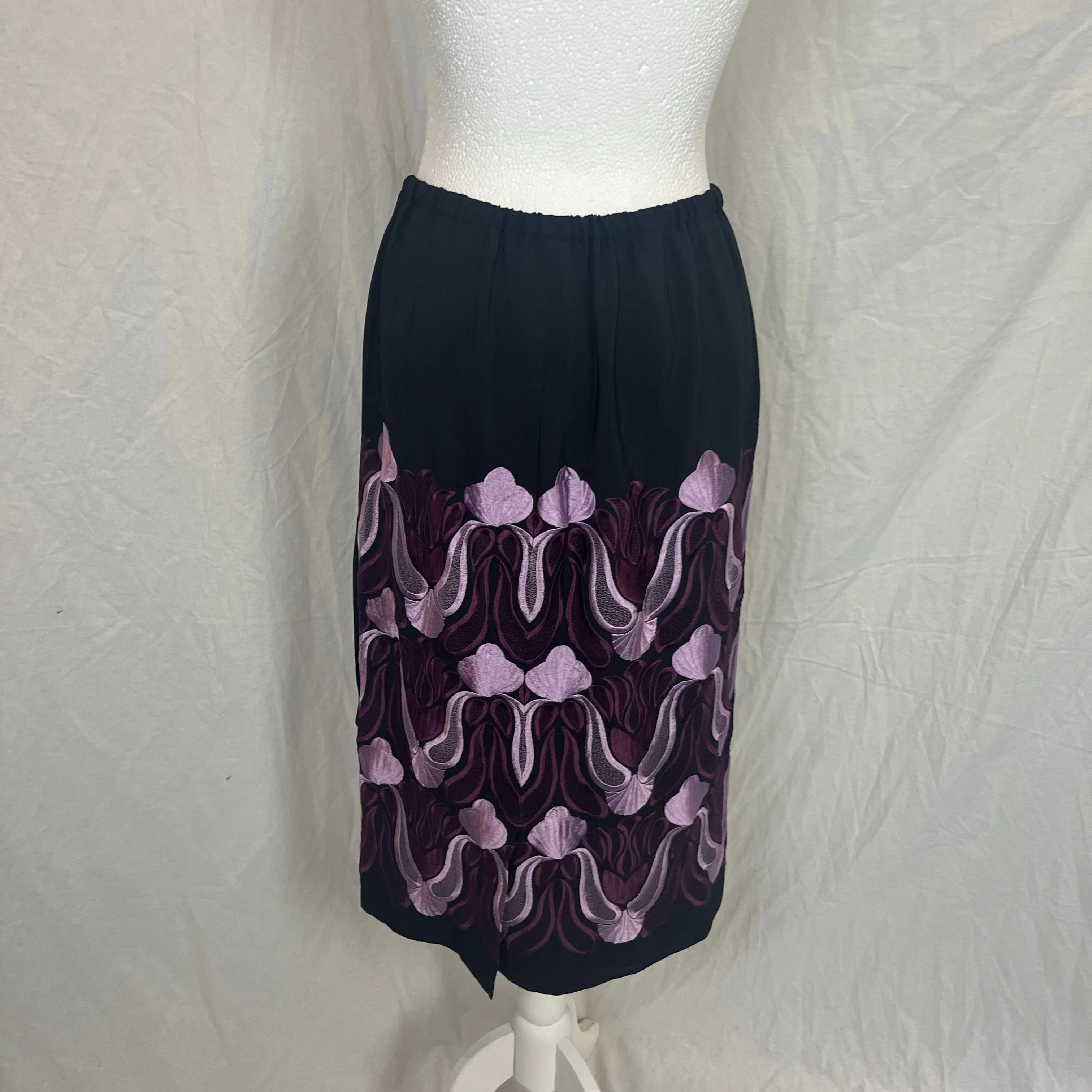 Dries Van Noten Black Lilac & Violet Embroidered Skirt S