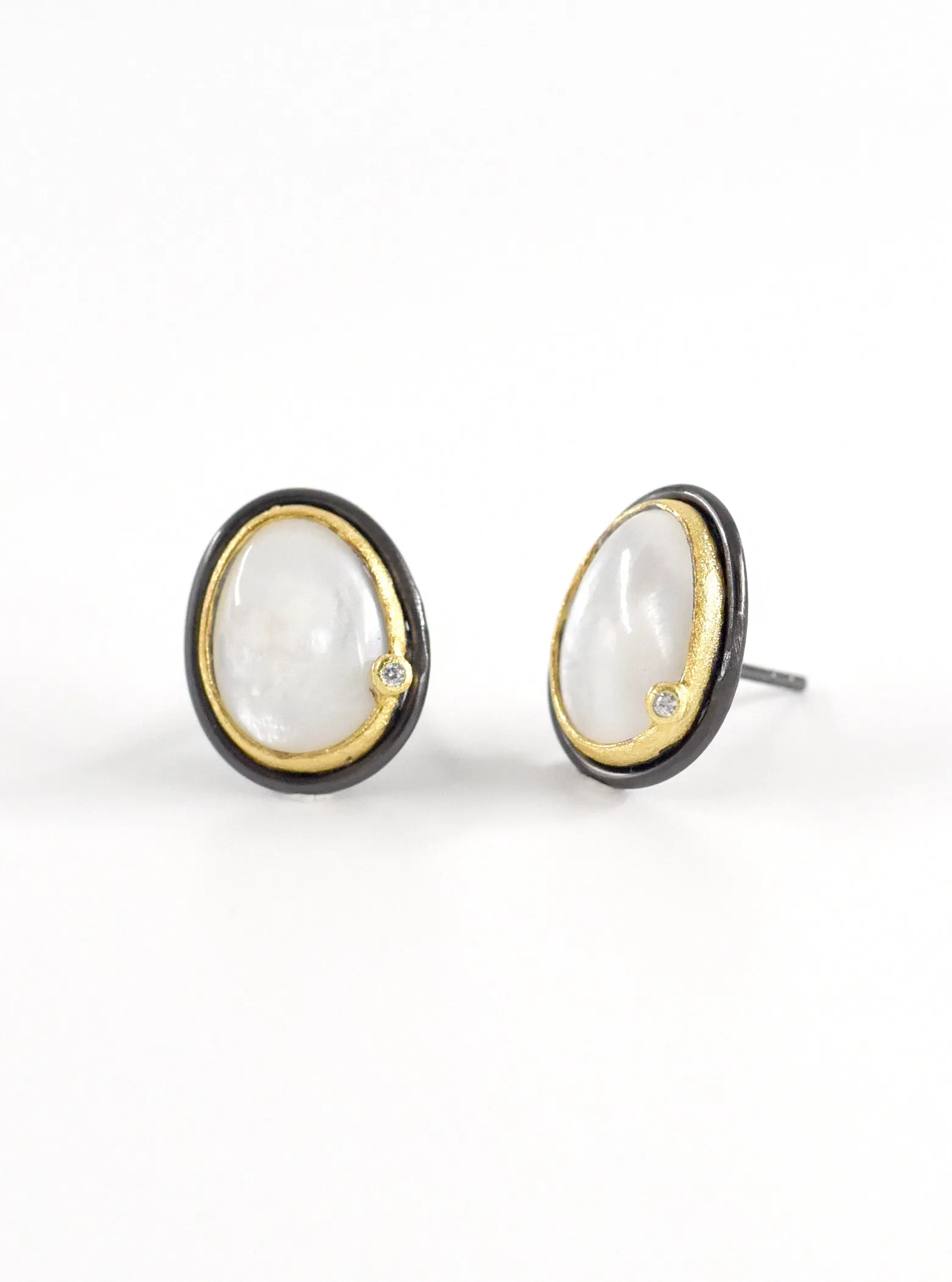 Egg Shape Mother of Pearl Stud with CZ Earring