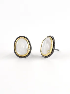 Egg Shape Mother of Pearl Stud with CZ Earring