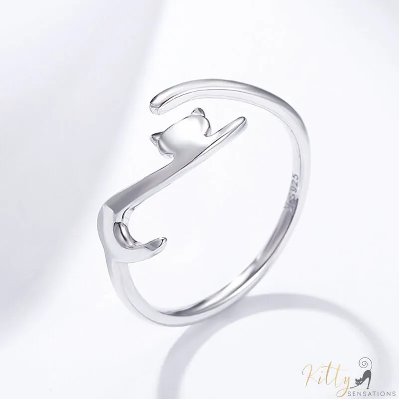 Elegant Cat Ring In Solid 925 Sterling Silver (Silver, Gold, or Black Gold Finish)