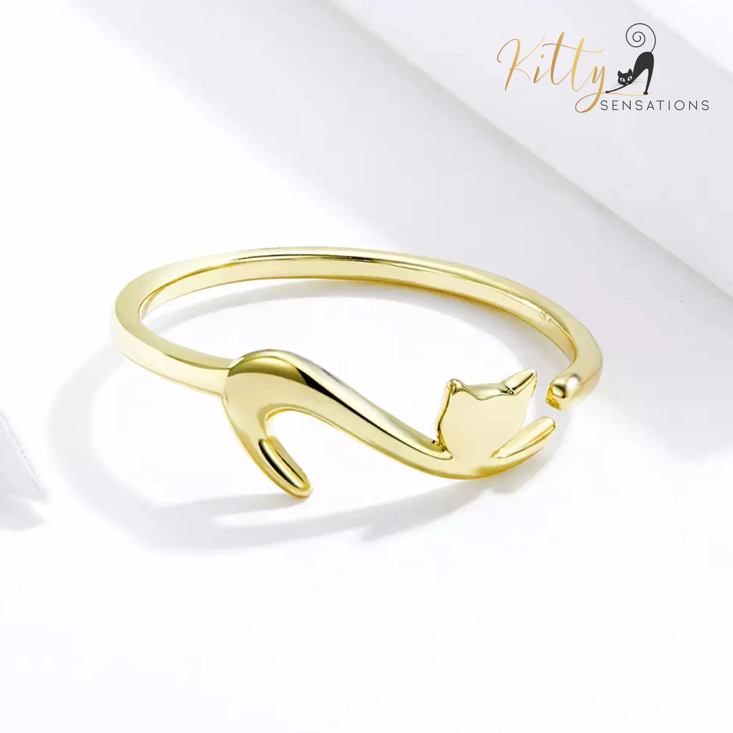 Elegant Cat Ring In Solid 925 Sterling Silver (Silver, Gold, or Black Gold Finish)