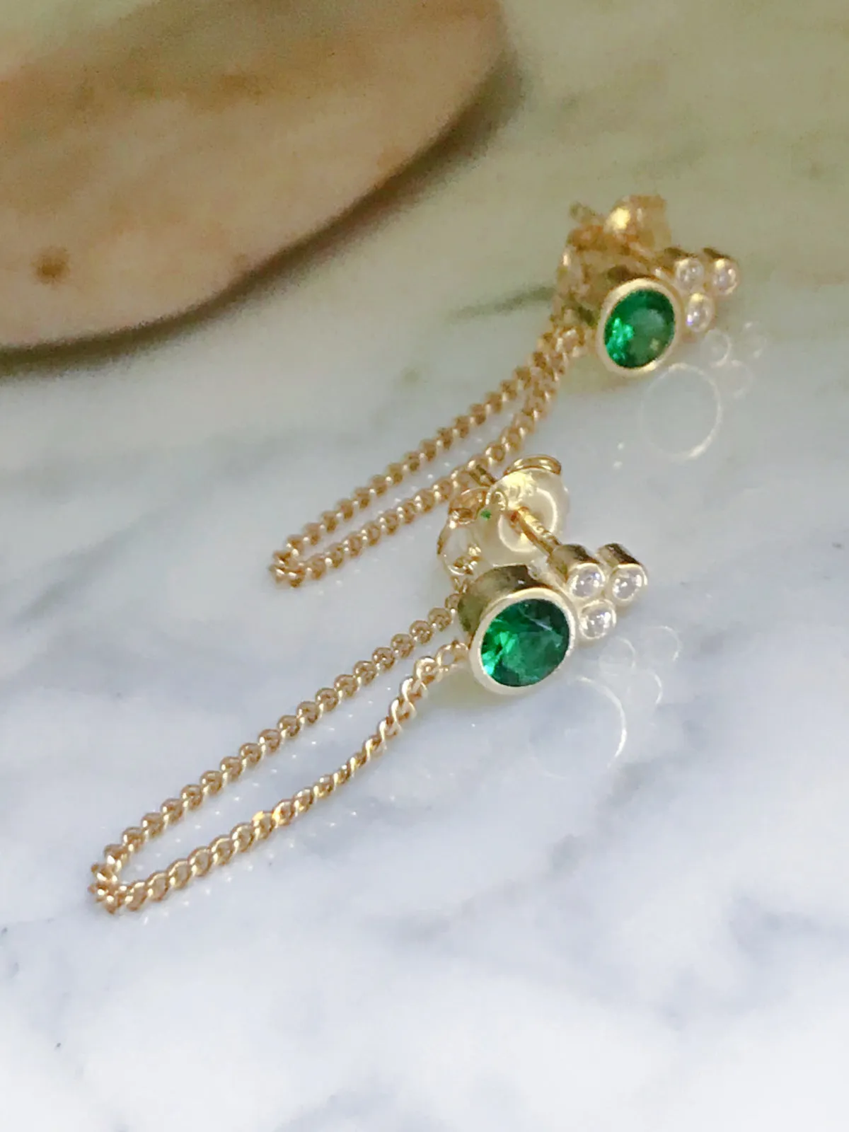 Emerald Green CZ Chain Back Posts