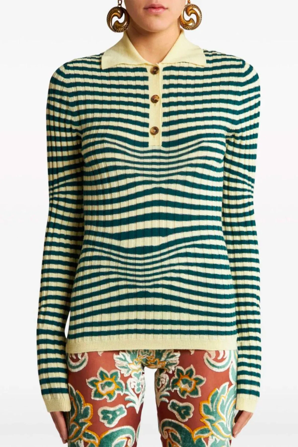 Etro Striped Knitted Polo Jumper - Green