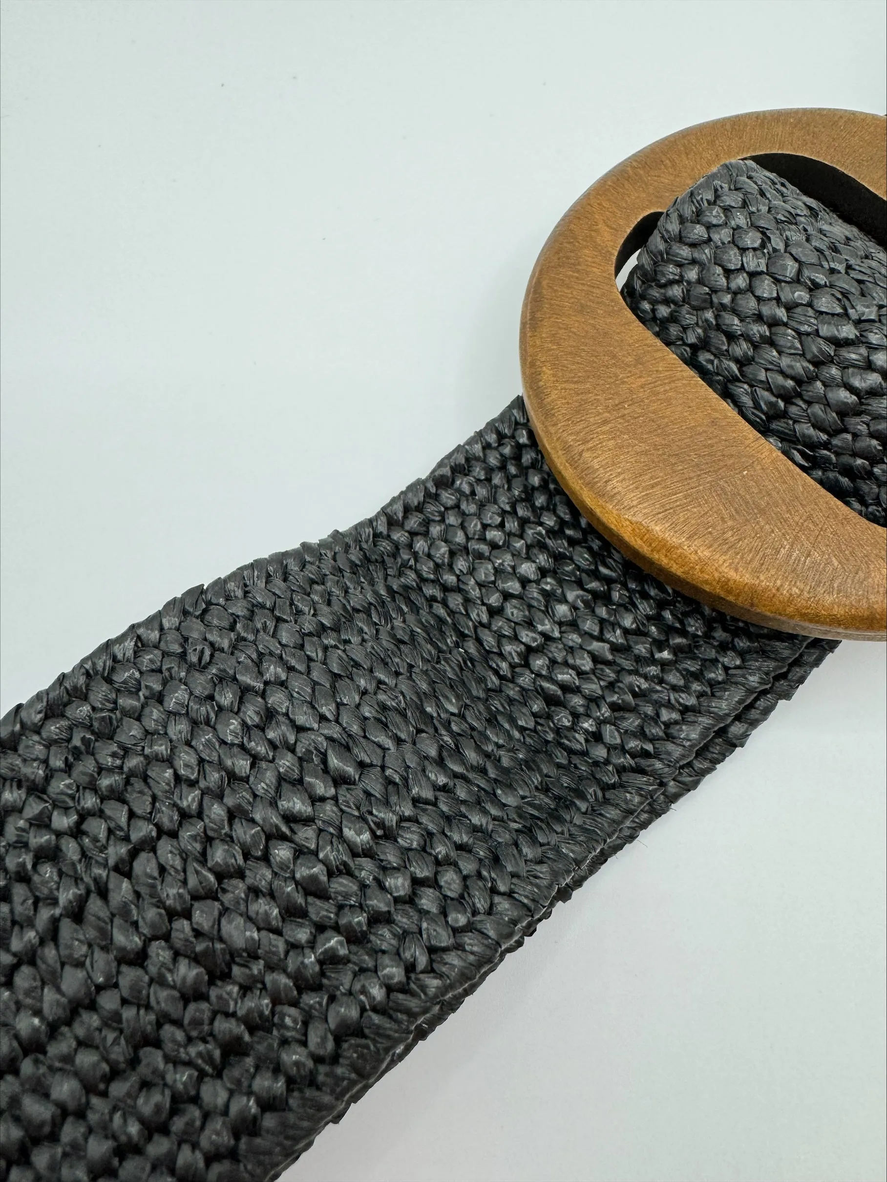 Faux Rattan Weave Stretch Black Belt