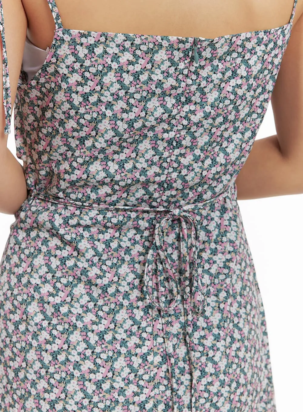 Floral Strap Tie Mini Dress OM427