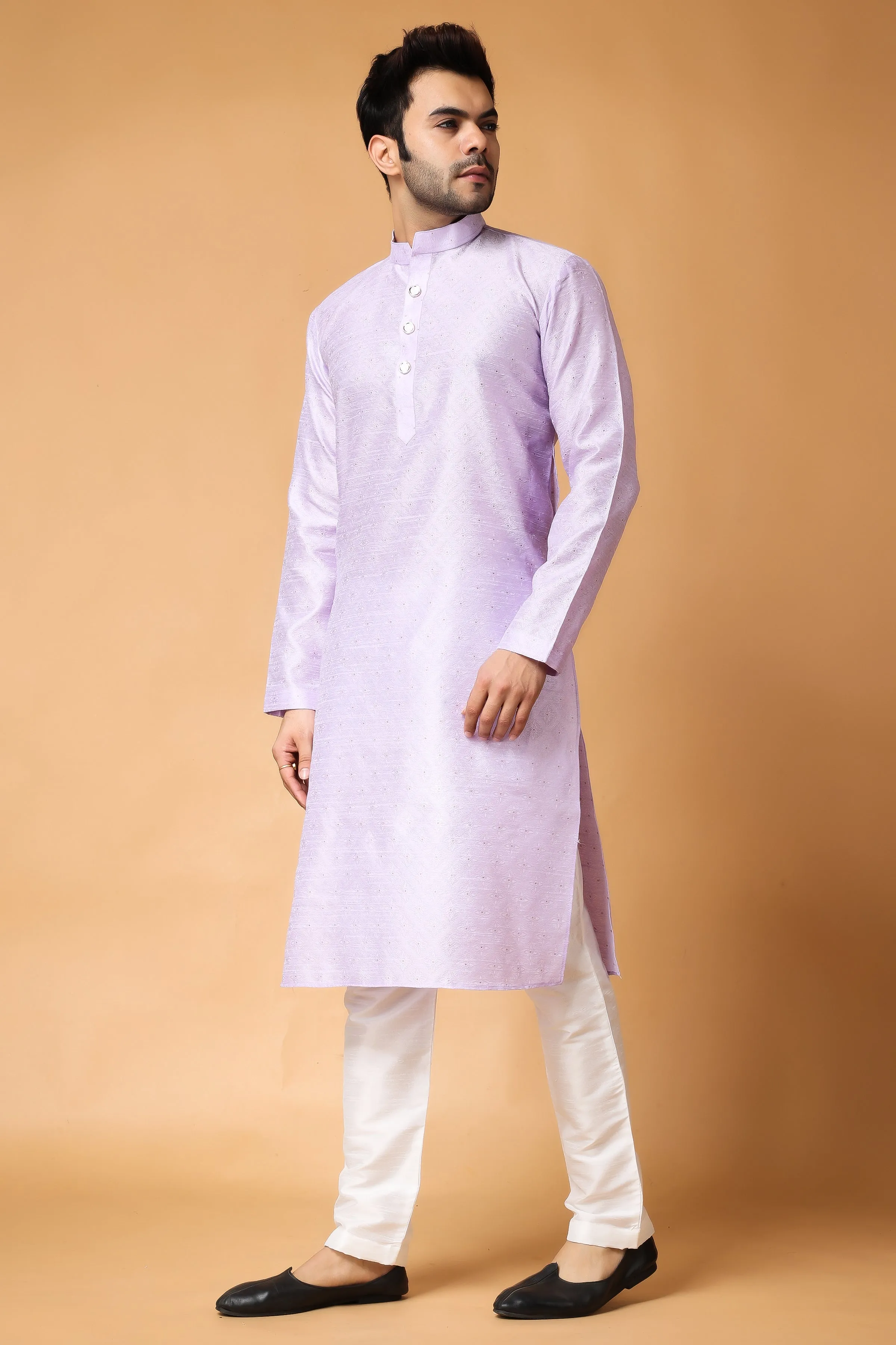 French Lilac Woven Kurta