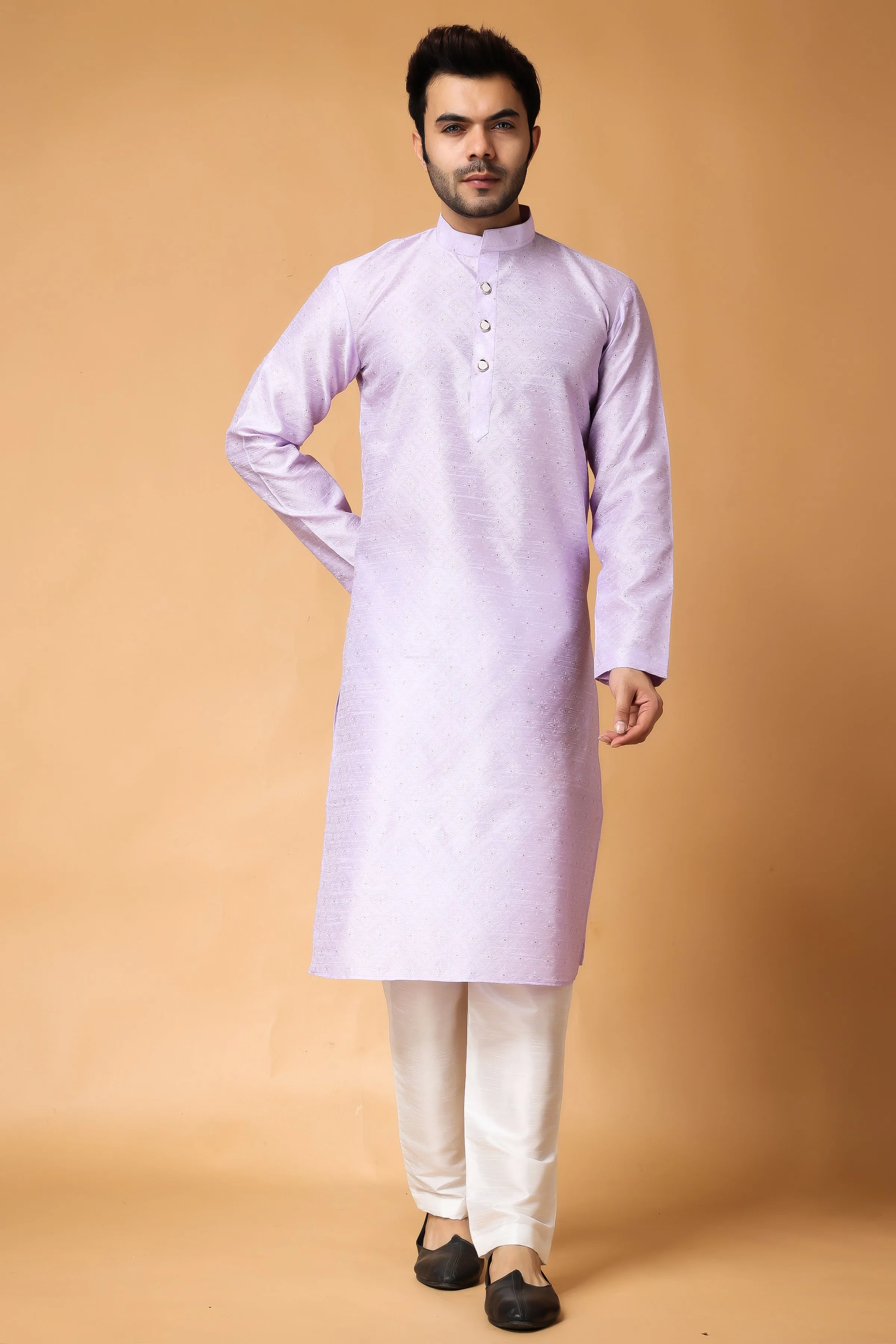 French Lilac Woven Kurta