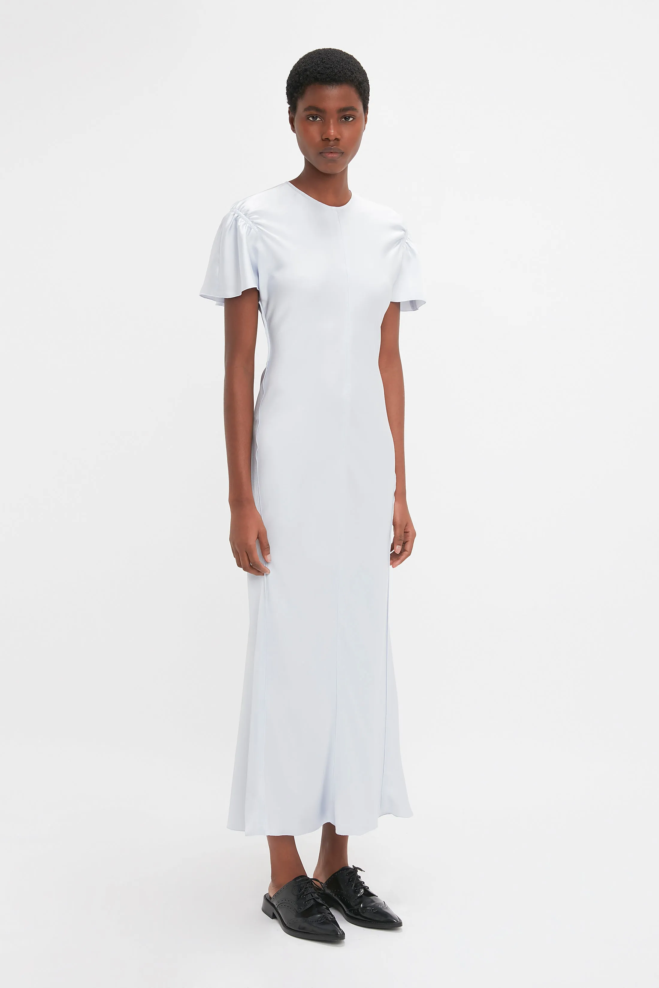 Gathered Sleeve Midi Dress In Ice