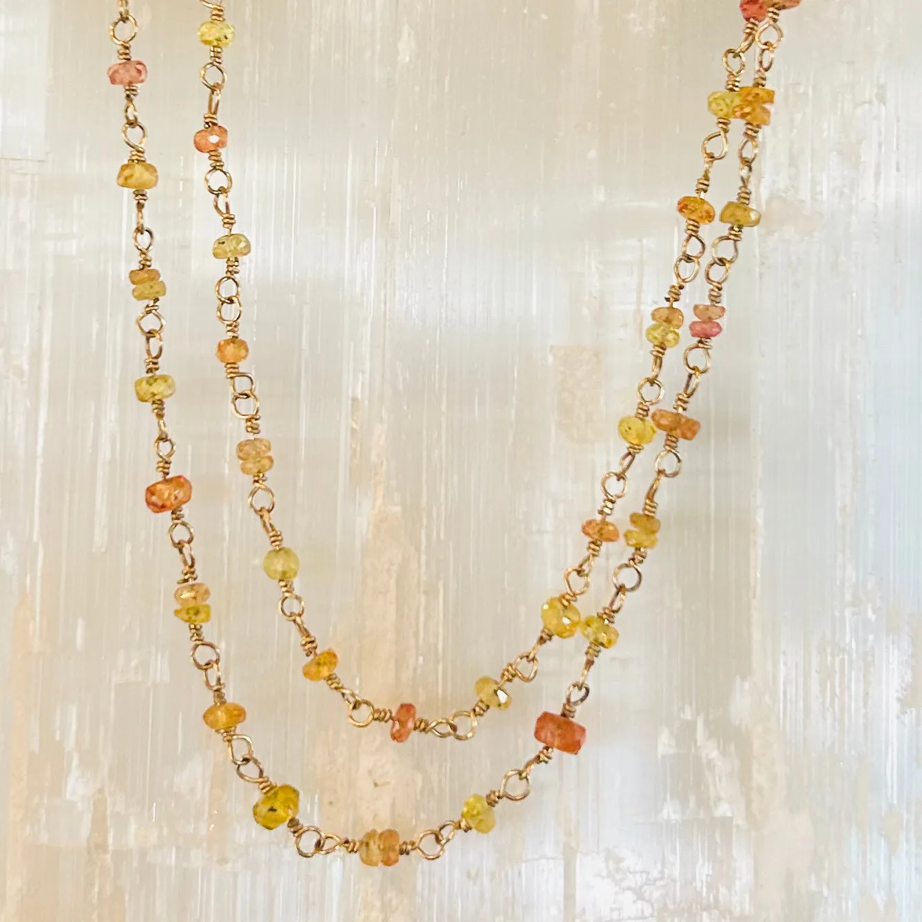 Gemstone Rosary Necklace ~ Yellow Orange Sapphire