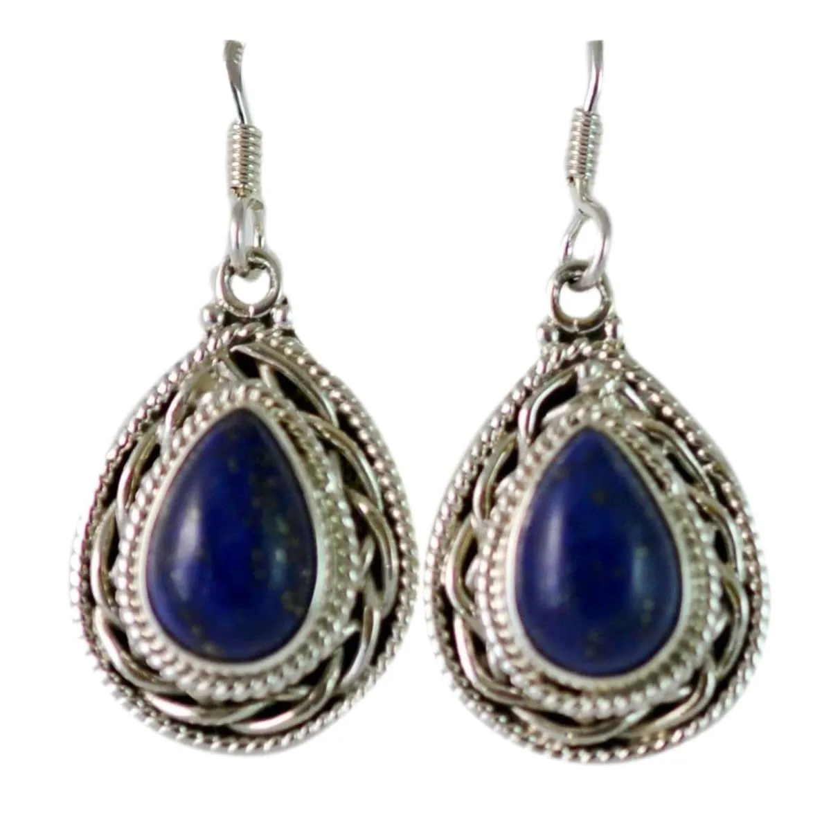 Genuine Lapis Lazuli 925 Solid Sterling Silver Handmade Dangle Earrings