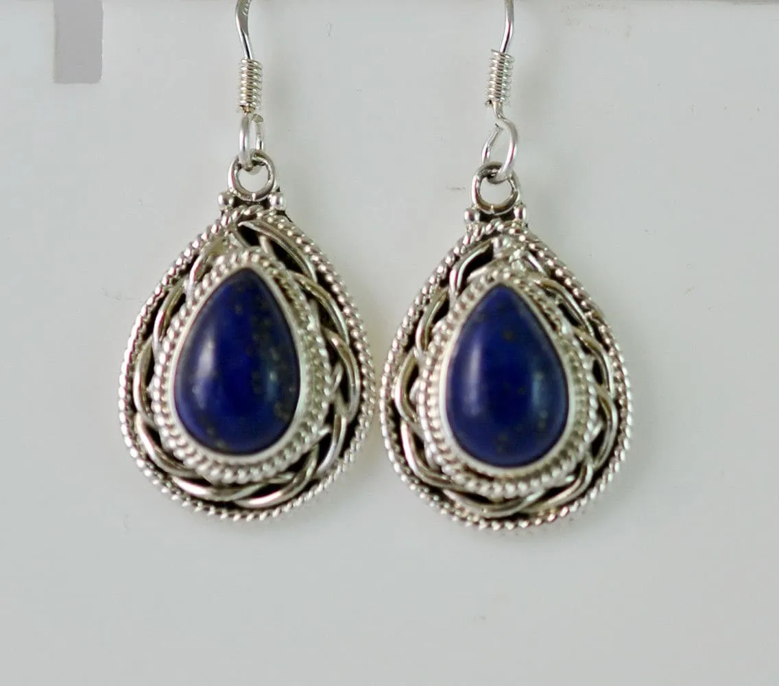 Genuine Lapis Lazuli 925 Solid Sterling Silver Handmade Dangle Earrings