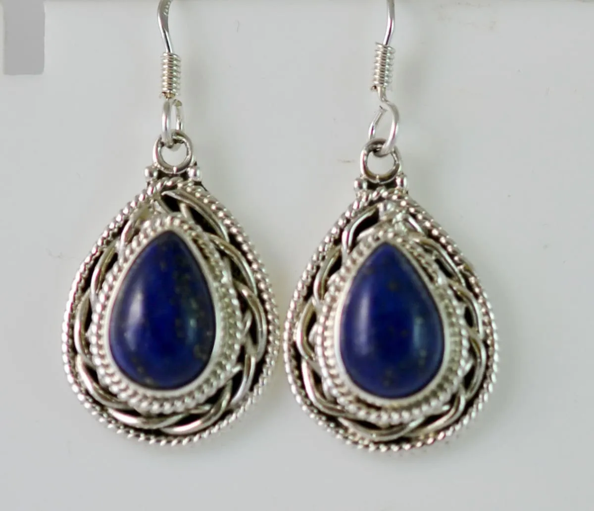 Genuine Lapis Lazuli 925 Solid Sterling Silver Handmade Dangle Earrings