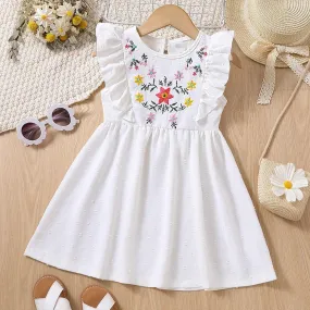 Girls' Summer Embroidered Dress with Ruffles Beach Holiday Dress Wholesale