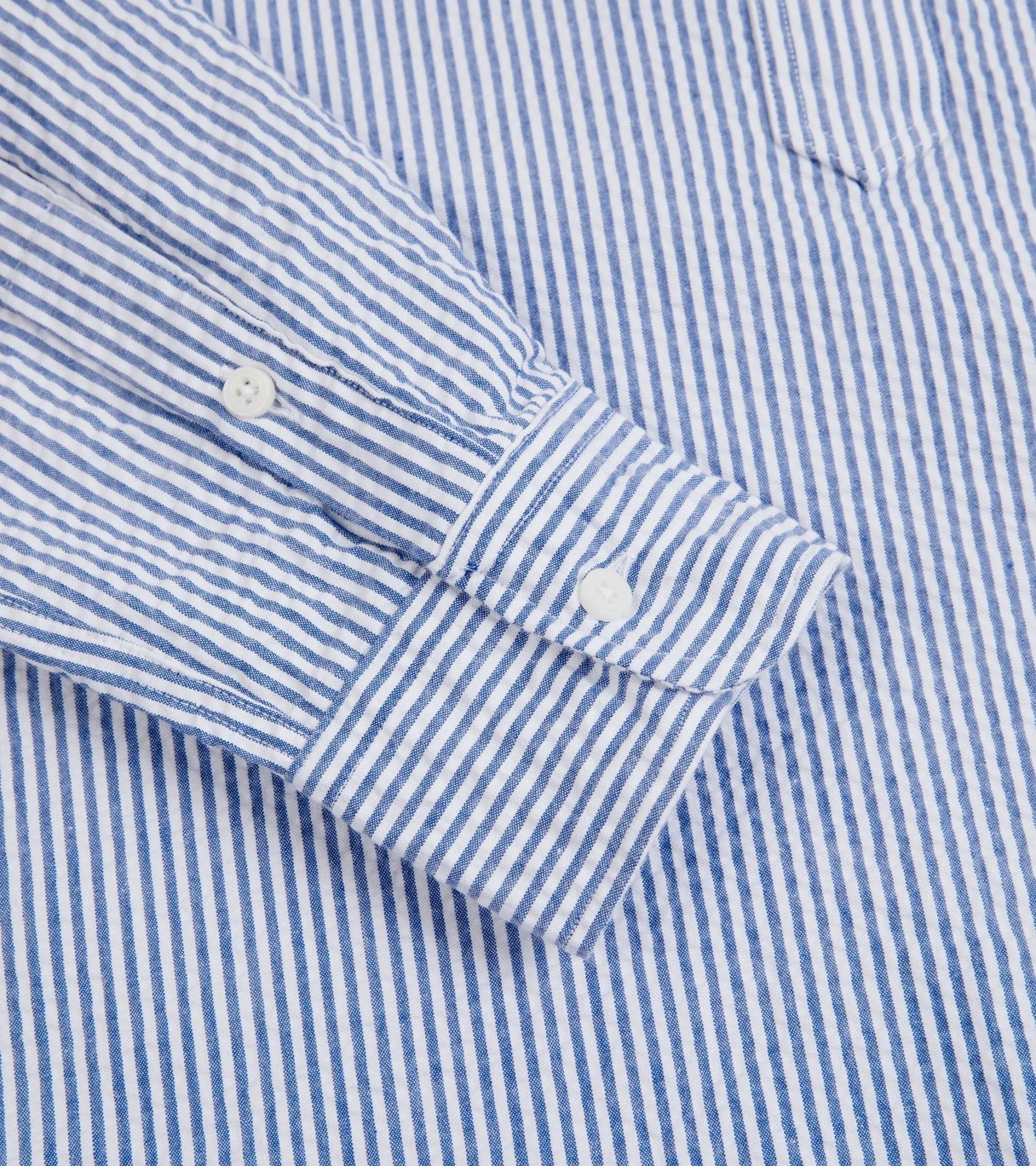 Gitman Vintage Cotton Seersucker Band Collar Popover Shirt: Blue/White