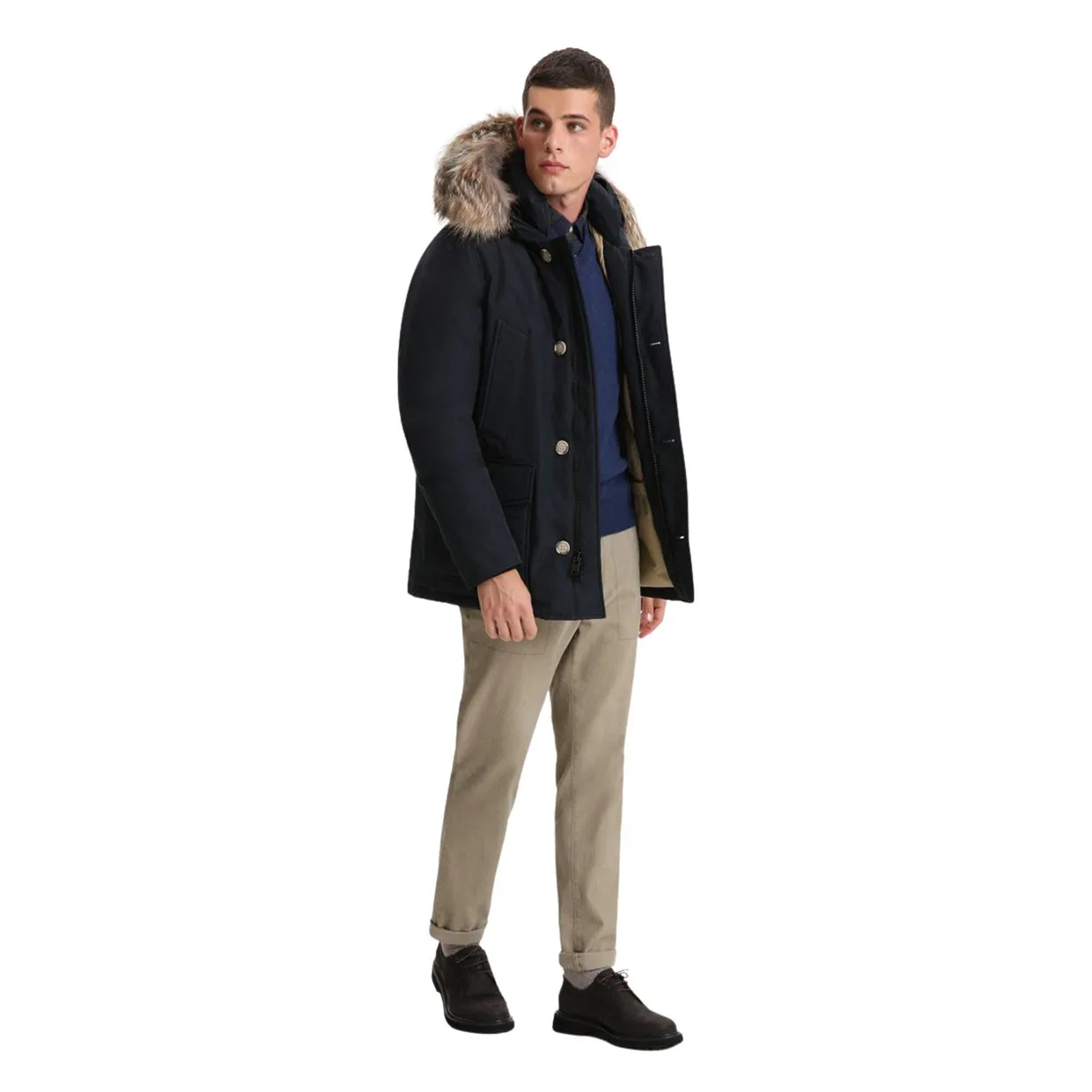 Giubbino Woolrich Arctic Detachable Fur Anorak Blu Melton