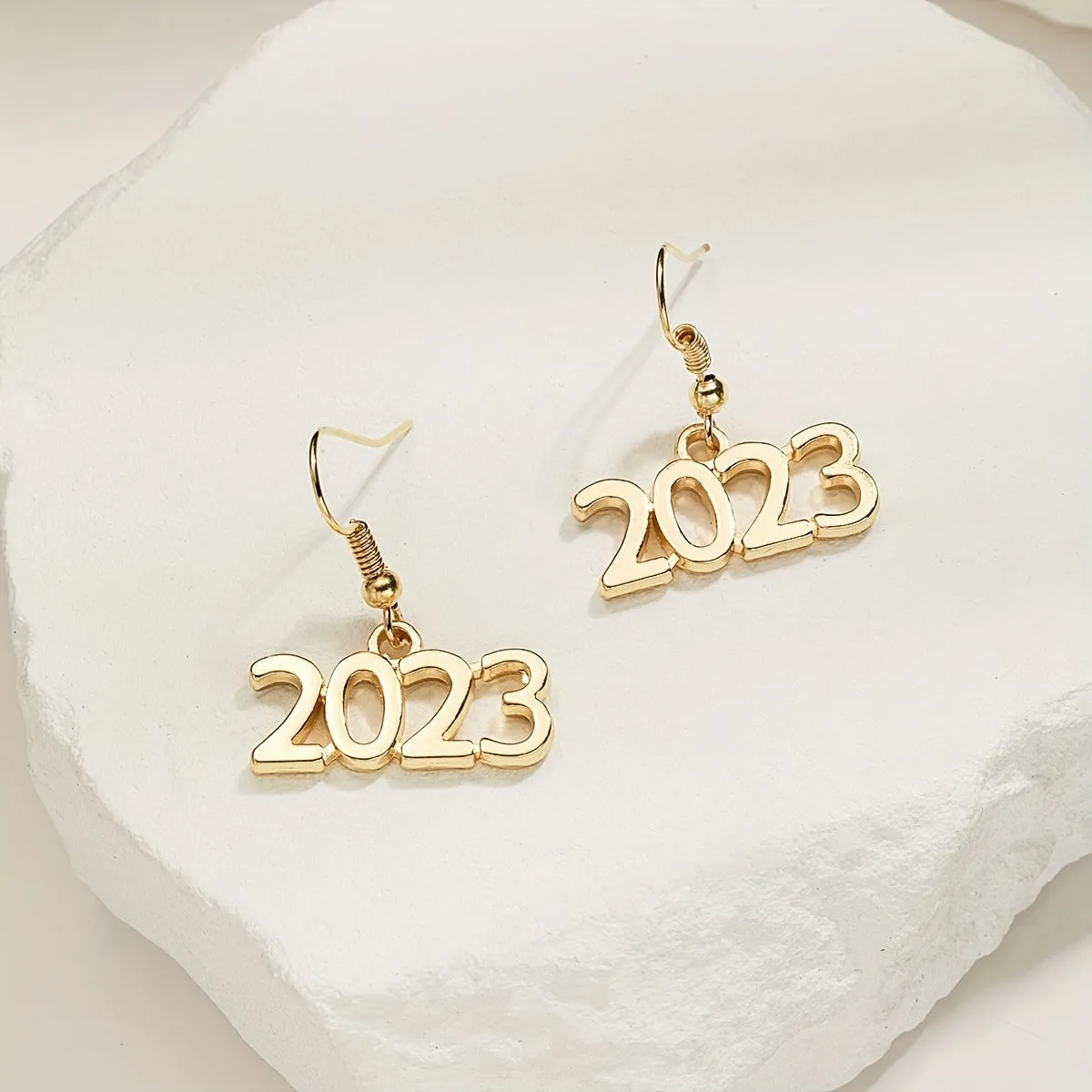 Golden / Silvery Number 2023 Design Hook Dangle Earrings Elegant Punk Style Alloy Jewelry Delicate Female Gift