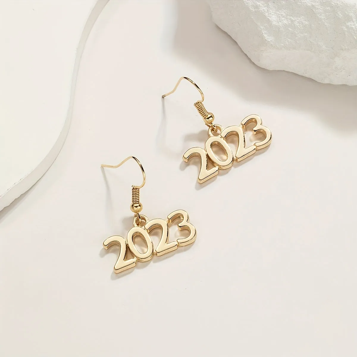 Golden / Silvery Number 2023 Design Hook Dangle Earrings Elegant Punk Style Alloy Jewelry Delicate Female Gift