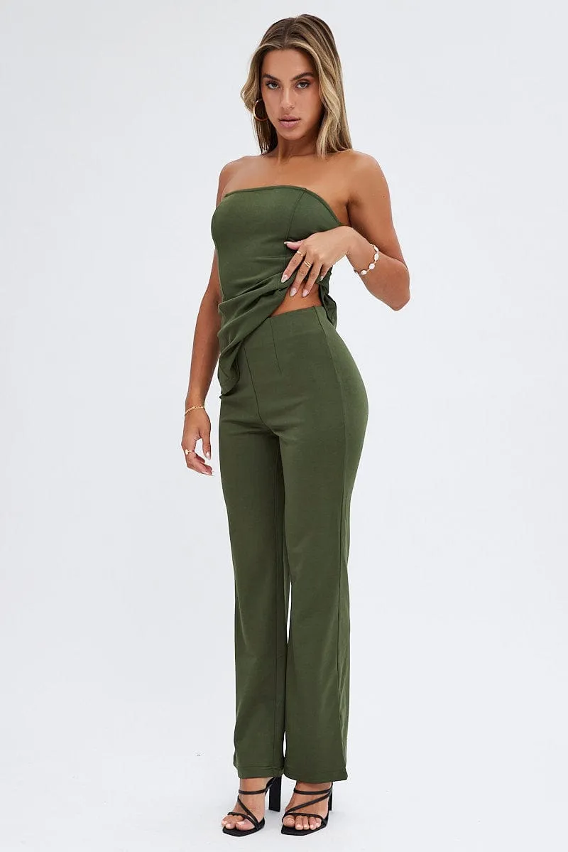 Green Flare Leg Pants Ponte