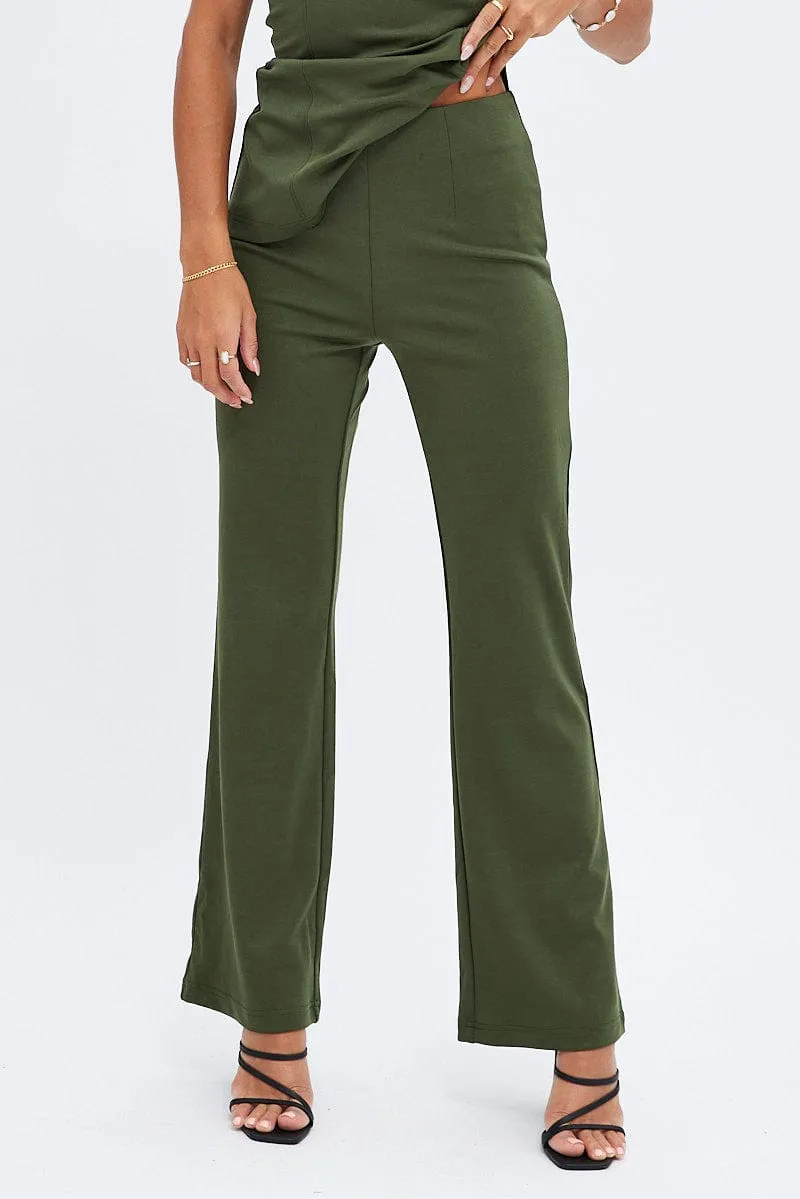 Green Flare Leg Pants Ponte