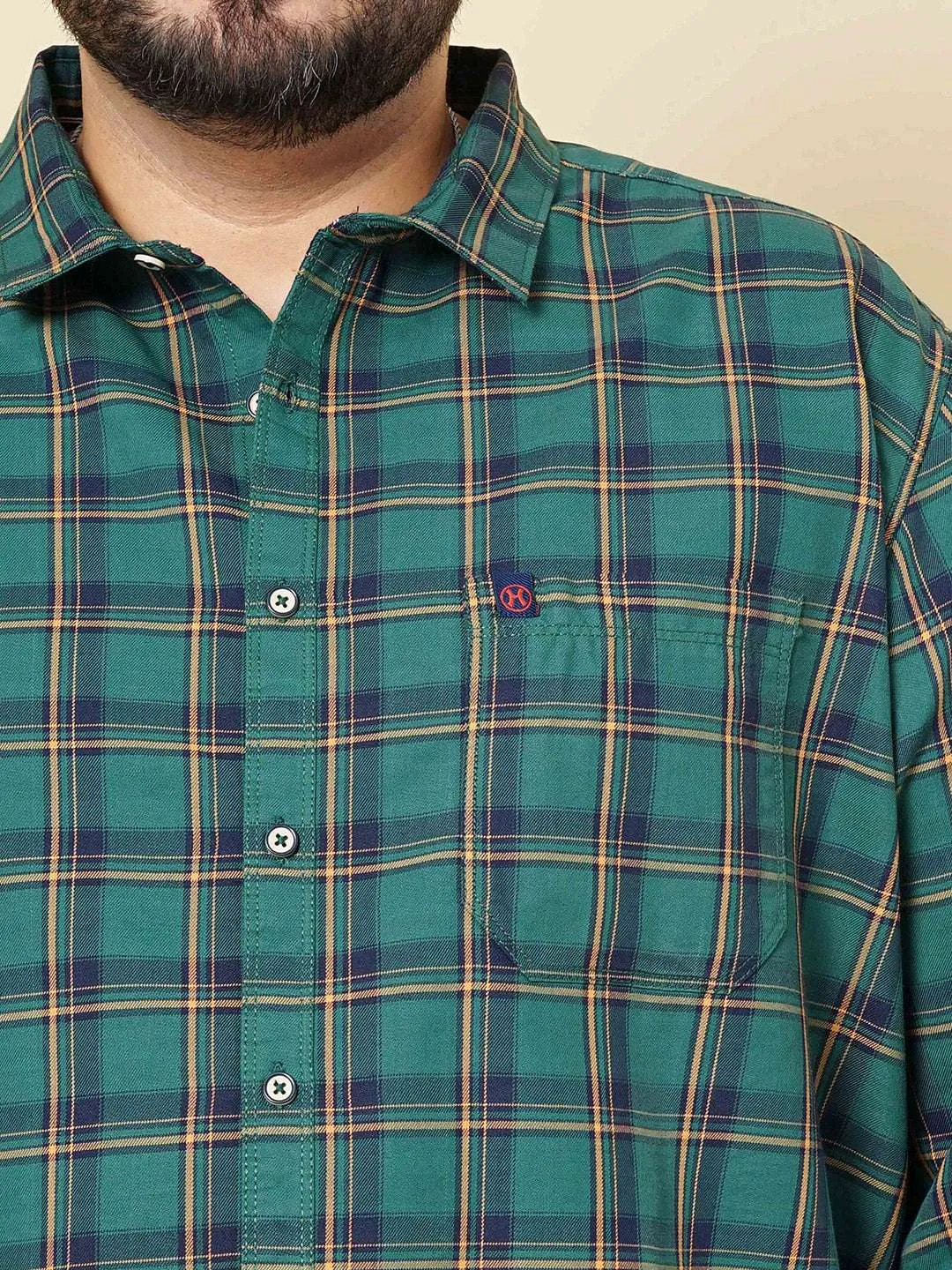 Hardsoda Men Green Plus Size Checked Casual Shirt