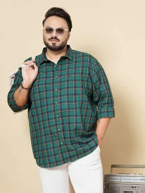 Hardsoda Men Green Plus Size Checked Casual Shirt