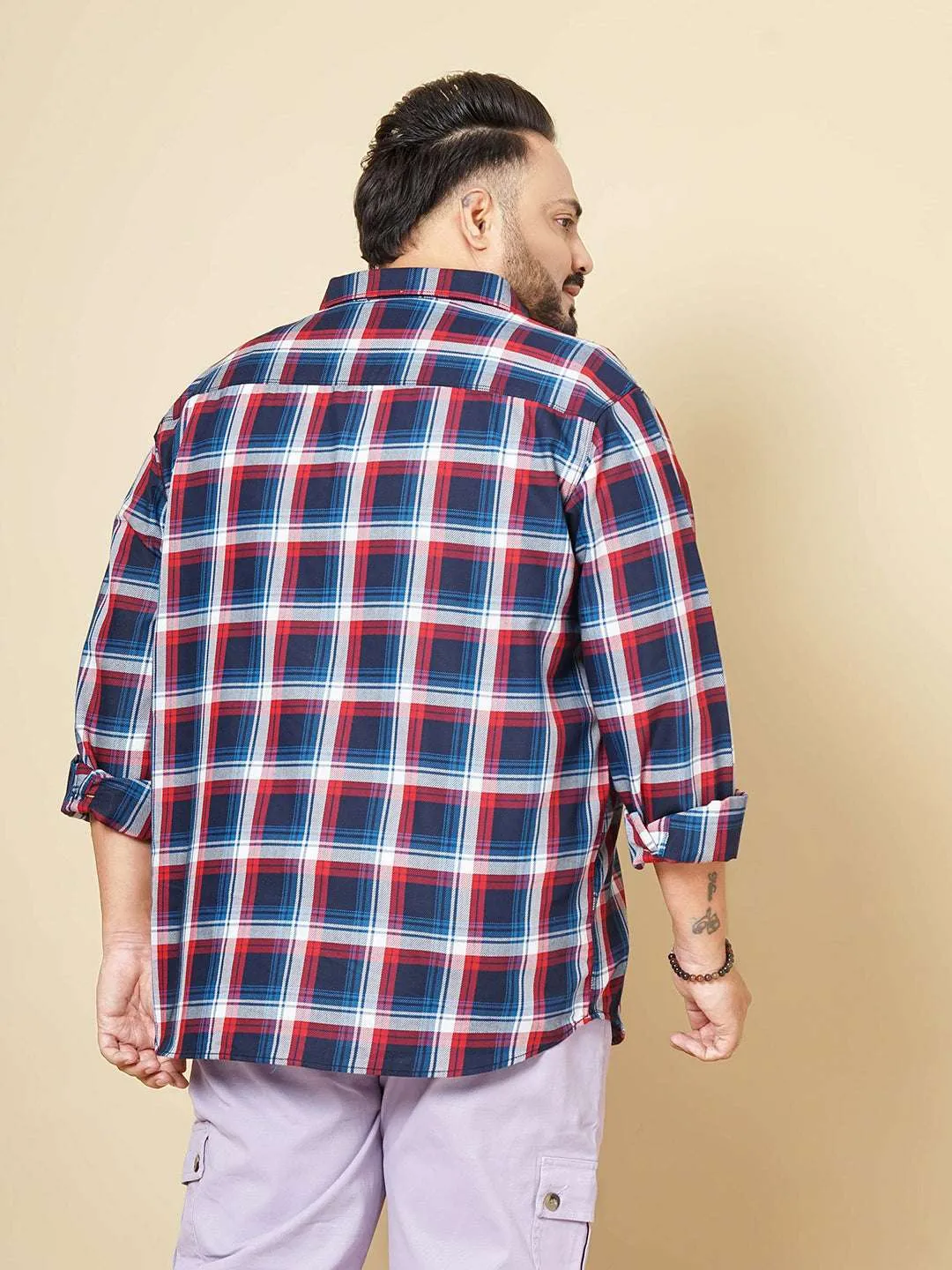 Hardsoda Men Navy Plus Size Checked Casual Shirt