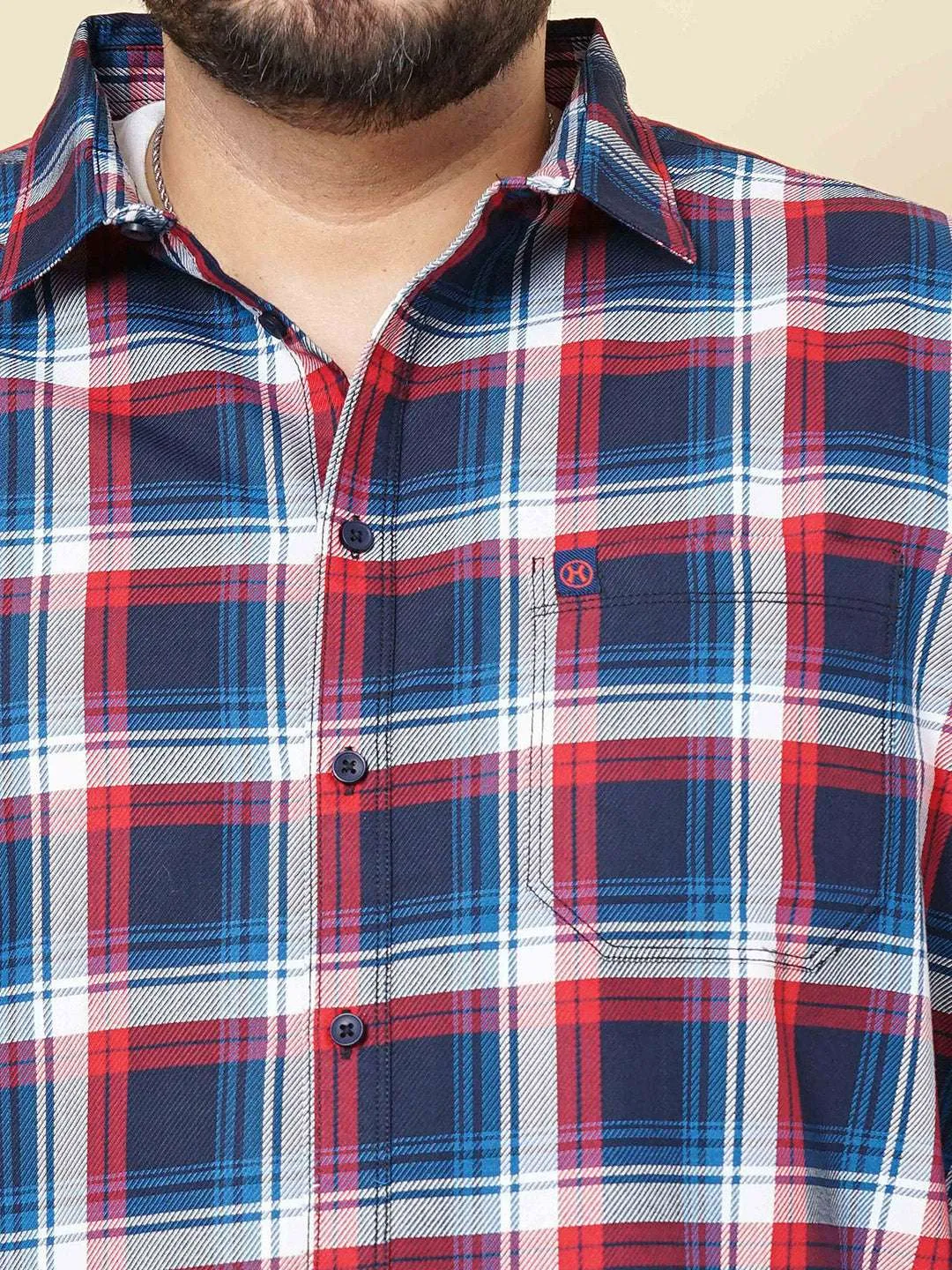 Hardsoda Men Navy Plus Size Checked Casual Shirt