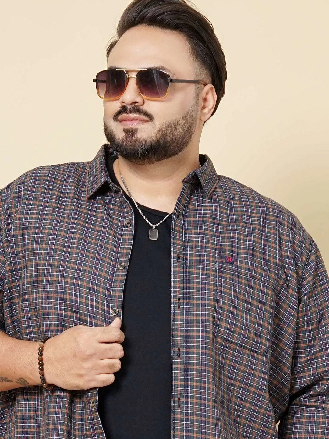 Hardsoda Men Olive Plus Size Checked Casual Shirt