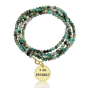 I am Focused Affirmation Wrap Bracelet with African Turquoise for Deeper Understanding of Life