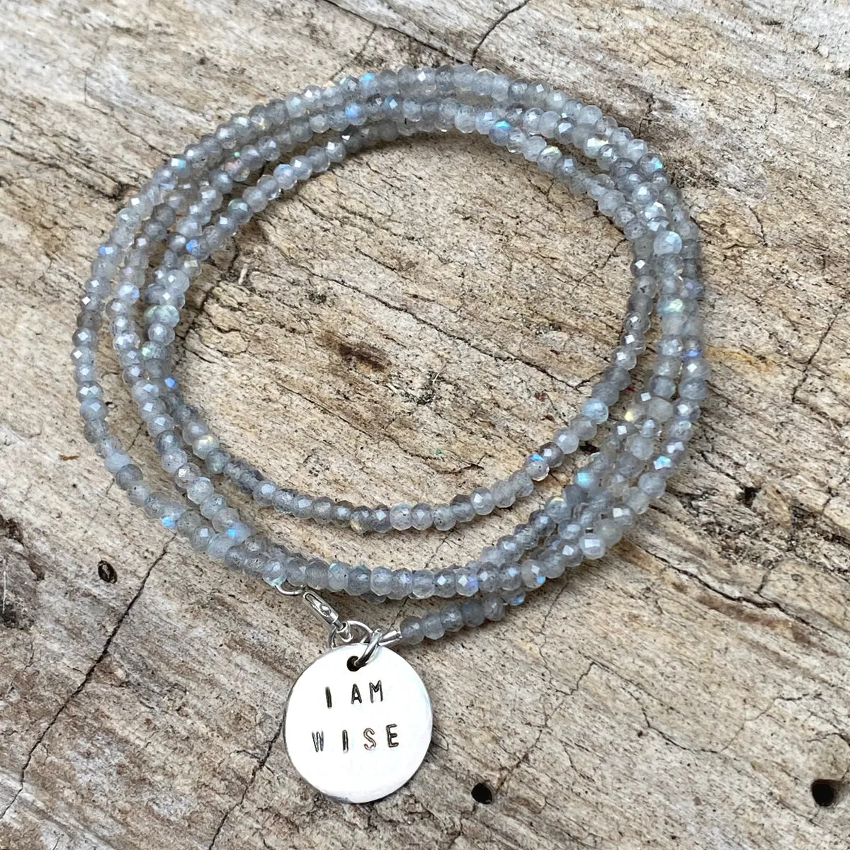 I am Wise Affirmation Wrap Bracelet with Labradorite for Success in Life