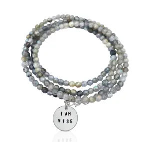 I am Wise Affirmation Wrap Bracelet with Labradorite for Success in Life