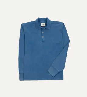 Indigo Cotton Jersey Long-Sleeve Polo Shirt