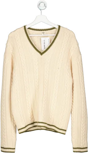 kent curwen Cream Wool Vneck Cable Jumper UK M