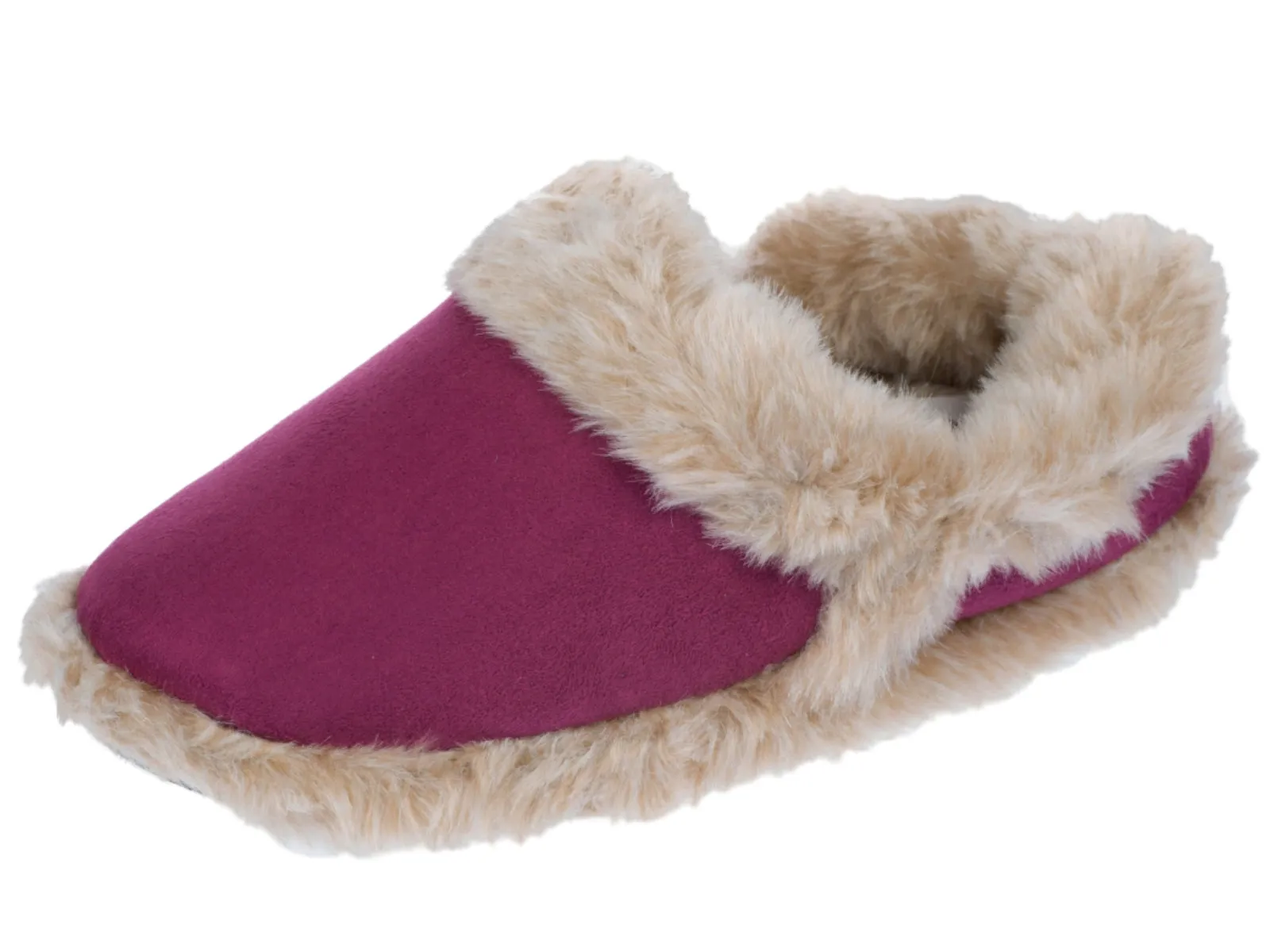 Ladies Micro Suede Slipper Warm Fluffy Lining Collar Elasticated Heel