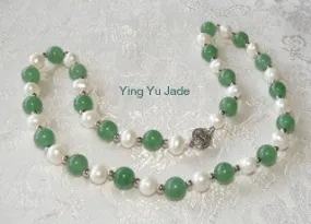 Last One!-Jade Beads  and Lustrous Pearls Necklace (JPNECK-551)