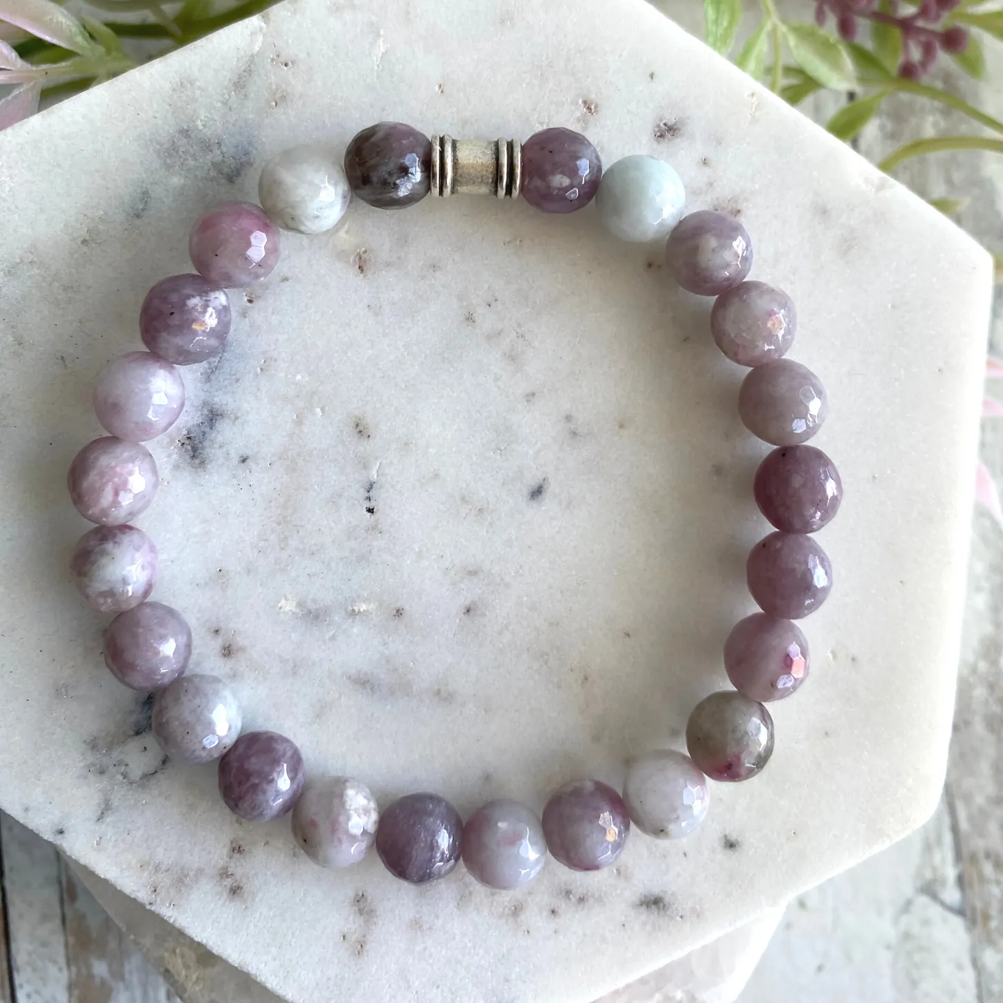 Lepidolite Light Lavender Gemstone Bracelet Set 8mm