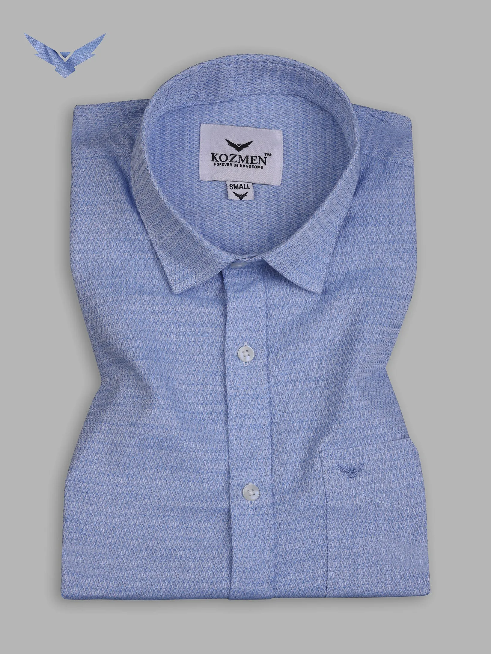 Light Blue & White Zigzag Cotton Shirt