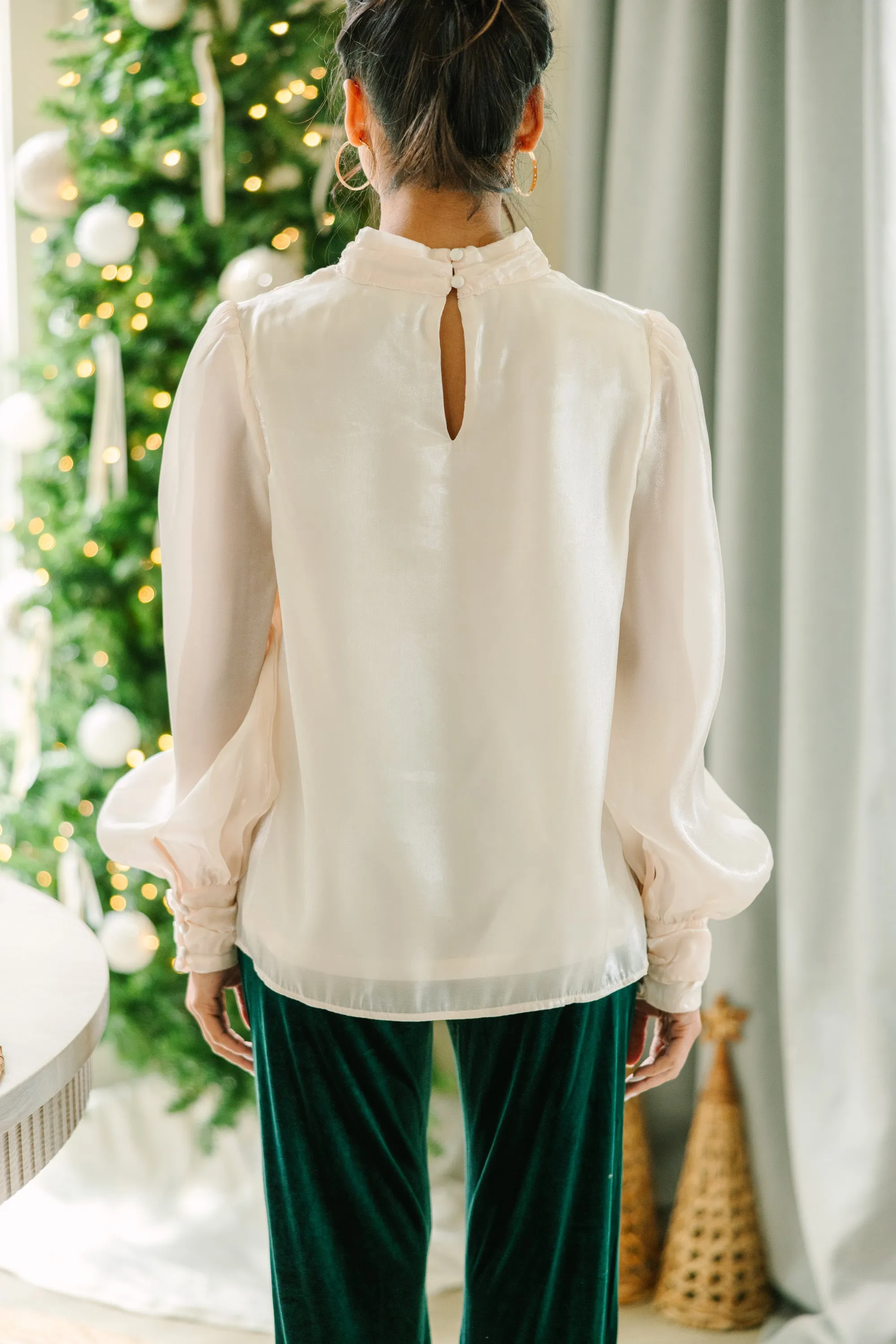 Make It Last Cream White Shimmery Blouse