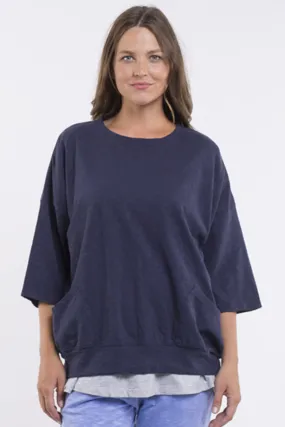 Mazie Navy Crop Sleeve Sweatshirt