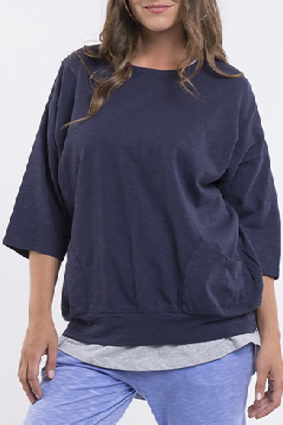 Mazie Navy Crop Sleeve Sweatshirt