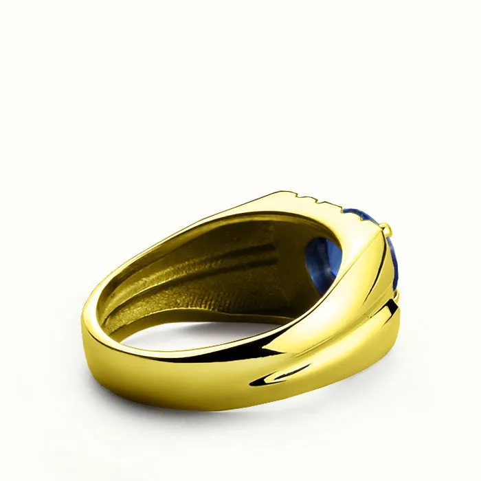 Men's Ring in 14k Yellow Gold with Sapphire and Diamonds